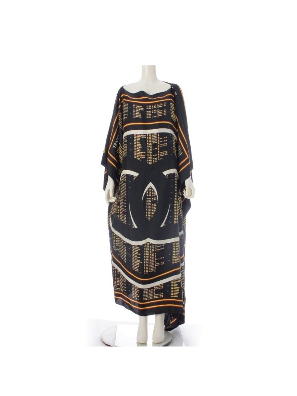 Chanel Silk Big CC Logo Kaftan Digital Print All Over Dress Black